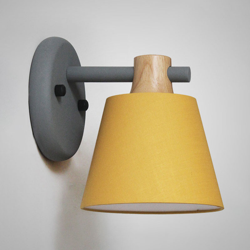 Rotatable Nordic Bucket Wall Lamp - 1 Light Fabric Lighting For Childs Bedroom Or Stairwell