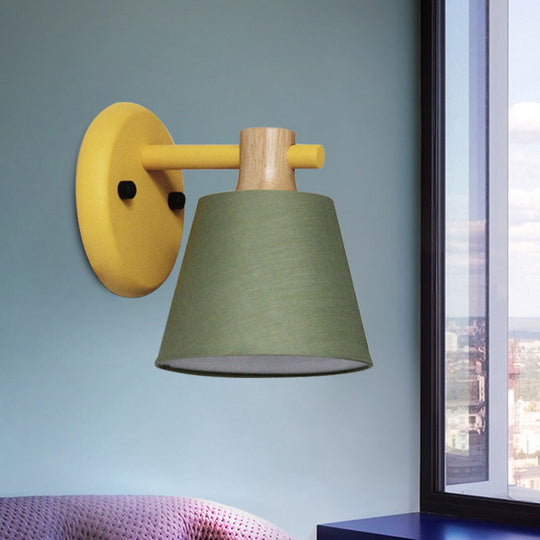 Rotatable Nordic Bucket Wall Lamp - 1 Light Fabric Lighting For Childs Bedroom Or Stairwell