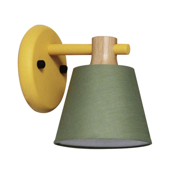 Rotatable Nordic Bucket Wall Lamp - 1 Light Fabric Lighting For Childs Bedroom Or Stairwell