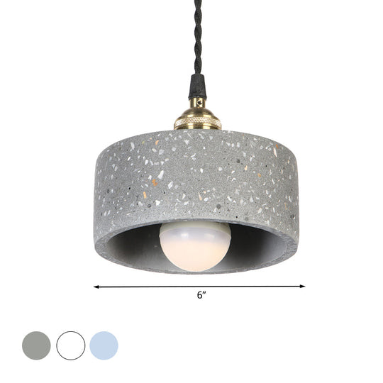Minimalist Cement Pendant Light For Kitchen - Single Head Drum Shape Suspension