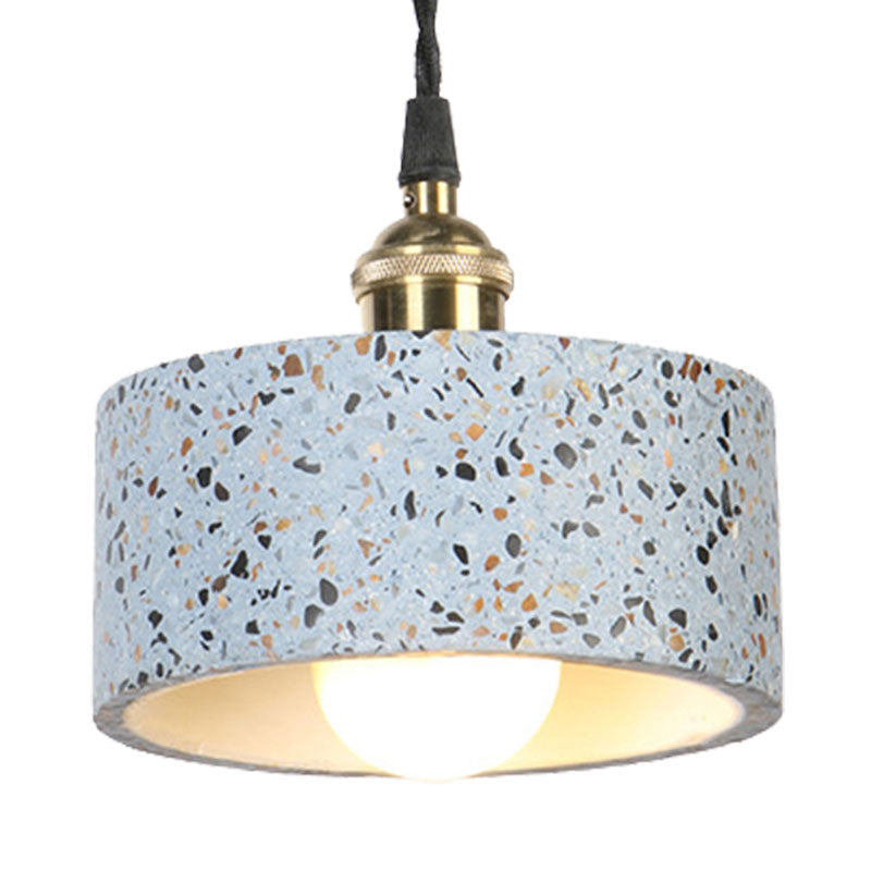 Minimalist Cement Suspension Pendant Light For Kitchen - Single Head Drum Shape Undertint Design