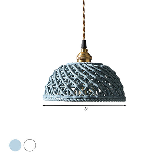Nordic Grid Dome Pendant Light - 6.5’/8’ Single Bulb Ceramic Hanging Lamp For Dining Room &