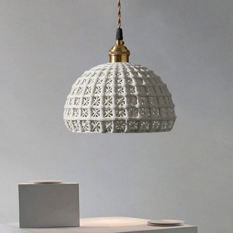 Nordic Grid Dome Hanging Lamp - 6.5/8 Single Bulb Pendant Light For Dining Room Corridor White / 8