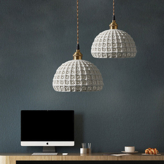 Nordic Grid Dome Hanging Lamp - 6.5/8 Single Bulb Pendant Light For Dining Room Corridor White
