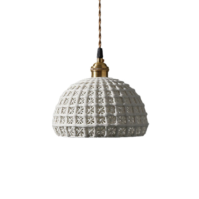Nordic Grid Dome Pendant Light - 6.5’/8’ Single Bulb Ceramic Hanging Lamp For Dining Room &