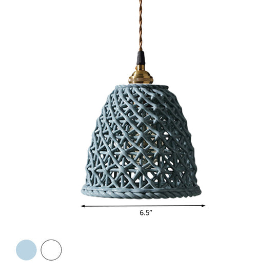 Nordic Grid Dome Pendant Light - 6.5’/8’ Single Bulb Ceramic Hanging Lamp For Dining Room &