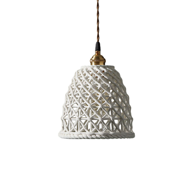 Nordic Grid Dome Hanging Lamp - 6.5/8 Single Bulb Pendant Light For Dining Room Corridor White