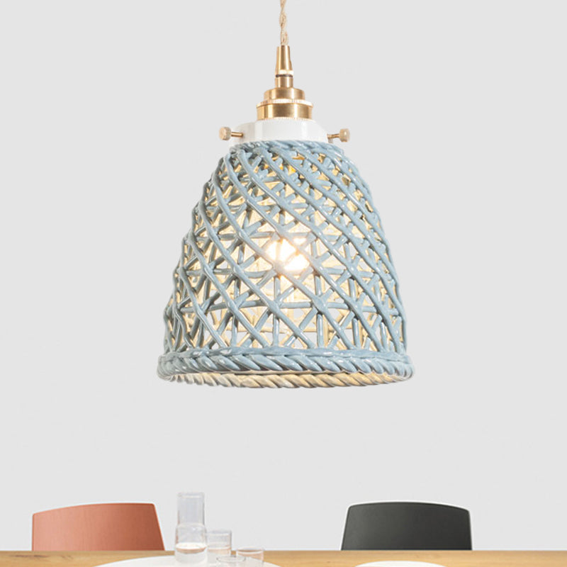 Modern Ceramic Dome Basket Pendant Light With Single Bulb - Perfect For Galleries And More Grey