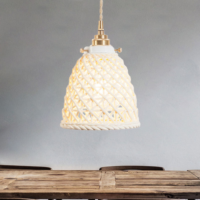 Modern Ceramic Dome Basket Pendant Light With Single Bulb - Perfect For Galleries And More White