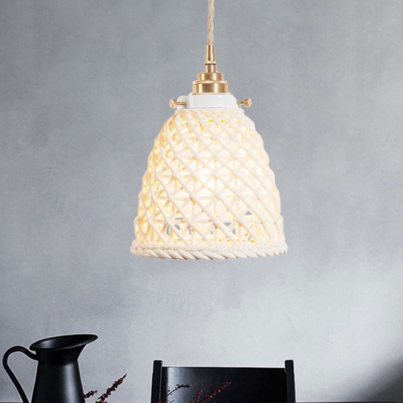 Modern Ceramic Hanging Pendant Light With Dome Basket Design - Illuminate Your Gallery One Bulb!