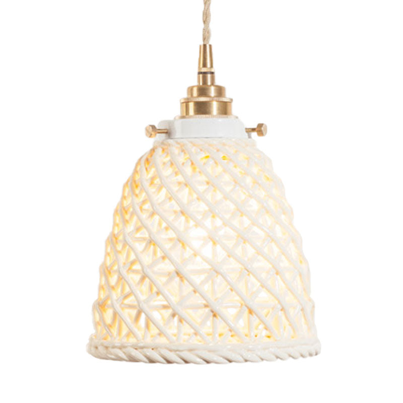 Modern Ceramic Dome Basket Pendant Light With Single Bulb - Perfect For Galleries And More