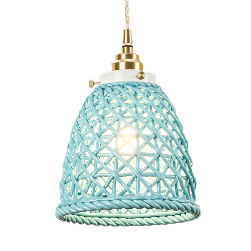 Modern Ceramic Dome Basket Pendant Light With Single Bulb - Perfect For Galleries And More