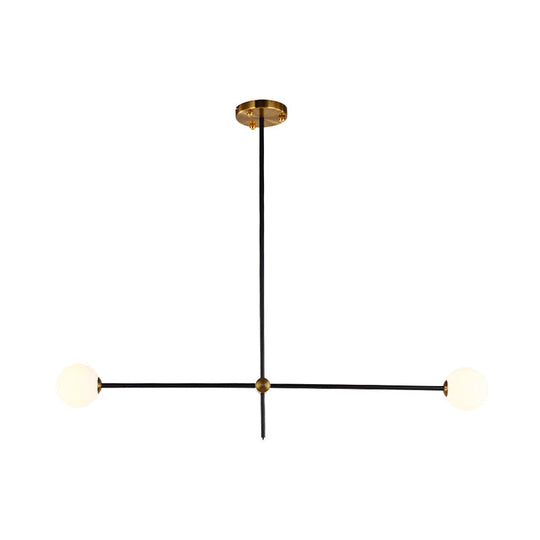 Black Modernist 2/3-Light Living Room Pendant Lighting With Opal Glass Ball Shade And Exposed