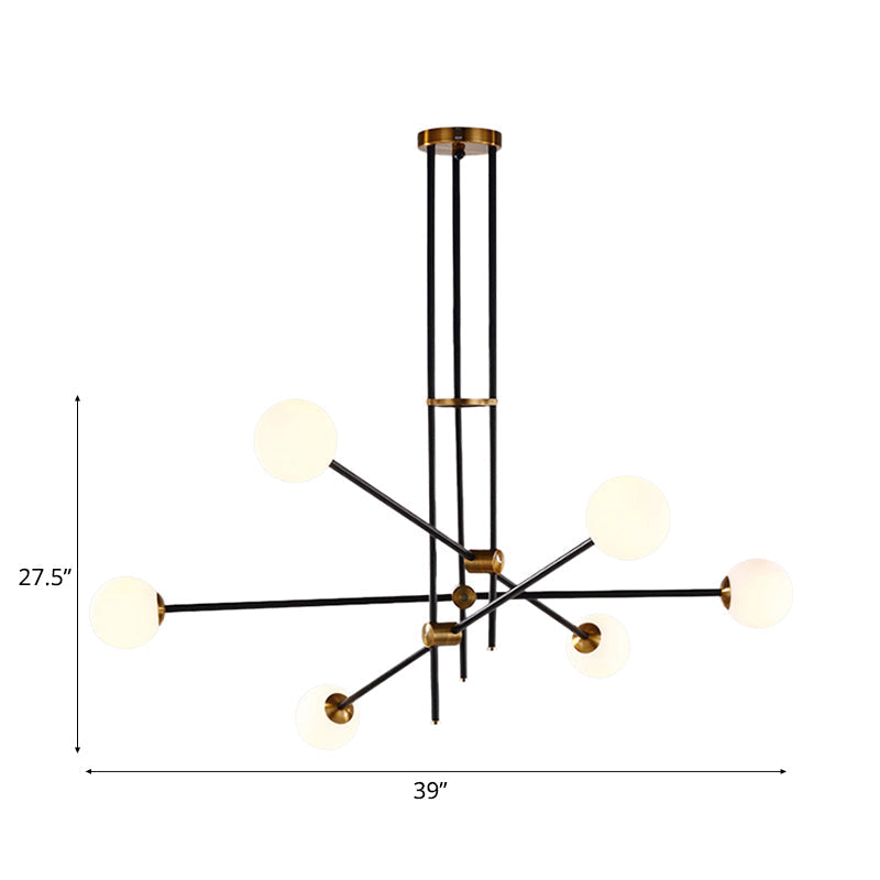 Black Modernist 2/3-Light Living Room Pendant Lighting With Opal Glass Ball Shade And Exposed