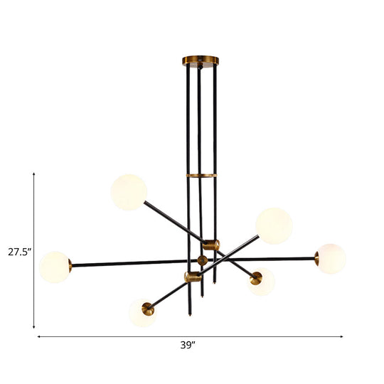 Black Modernist 2/3-Light Living Room Pendant Lighting With Opal Glass Ball Shade And Exposed