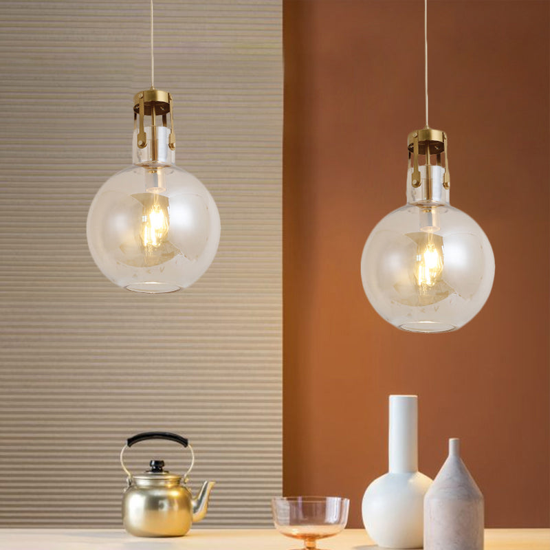 Postmodern Brass Pendant Lamp With Cognac Glass Shade - Bedside Lighting Solution