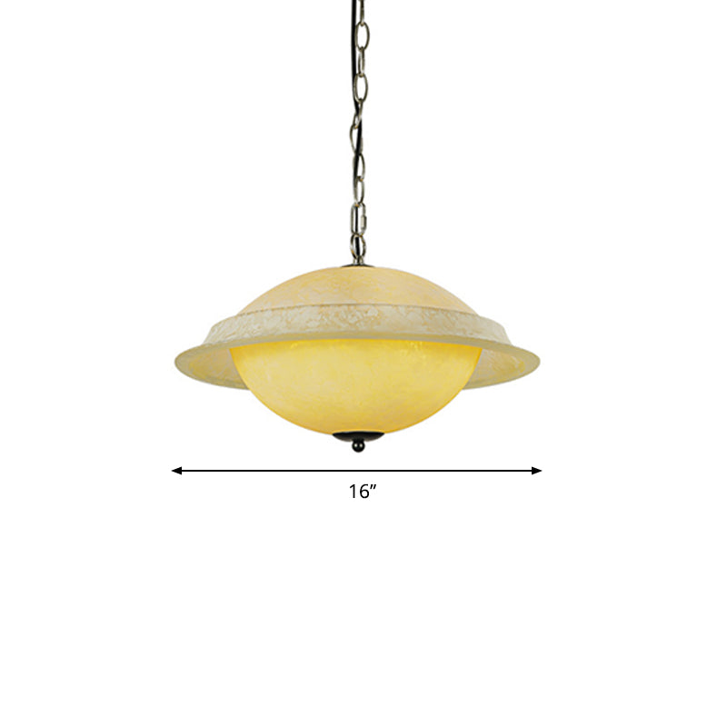 Yellow Glass Single-Bulb Modern Ufo Hanging Lamp - Dining Room Pendant