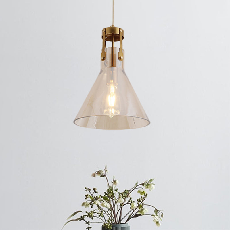 Horn Kitchen Table Pendant: Elegant Cognac Glass & Simple Style Suspension Lighting