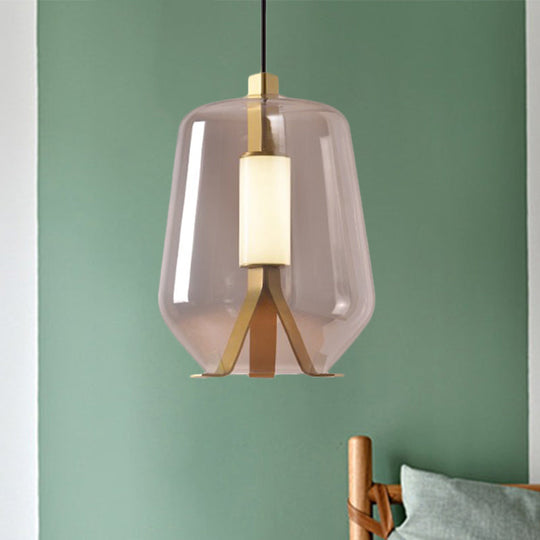 Postmodern Brass Pendant Light With Bottle Smoke Grey/Cognac Glass Shade - Dining Table Led Lighting
