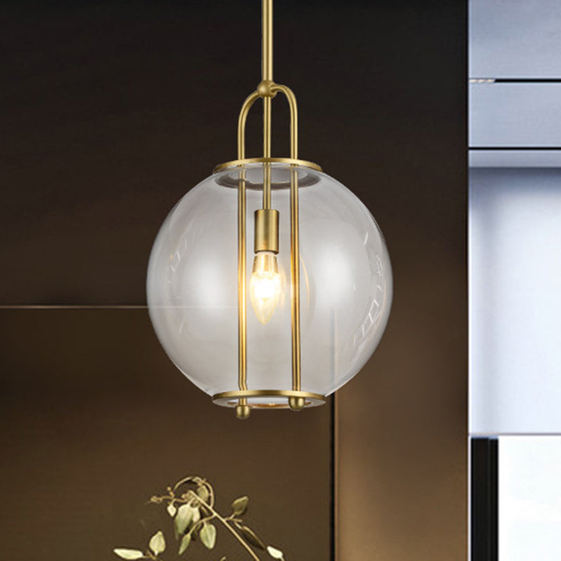 Modern Clear Glass Hanging Lamp - 1-Light Ceiling Pendant In Brass For Bedside