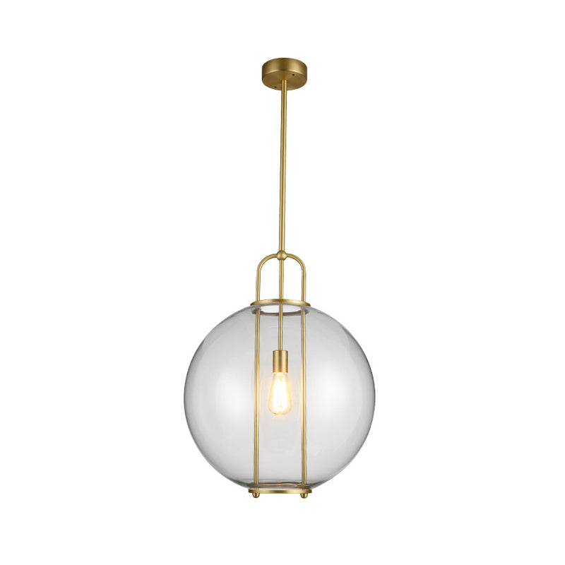 Modern Clear Glass Hanging Lamp - 1-Light Ceiling Pendant In Brass For Bedside