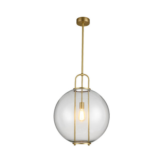 Modern Clear Glass Hanging Lamp - 1-Light Ceiling Pendant In Brass For Bedside