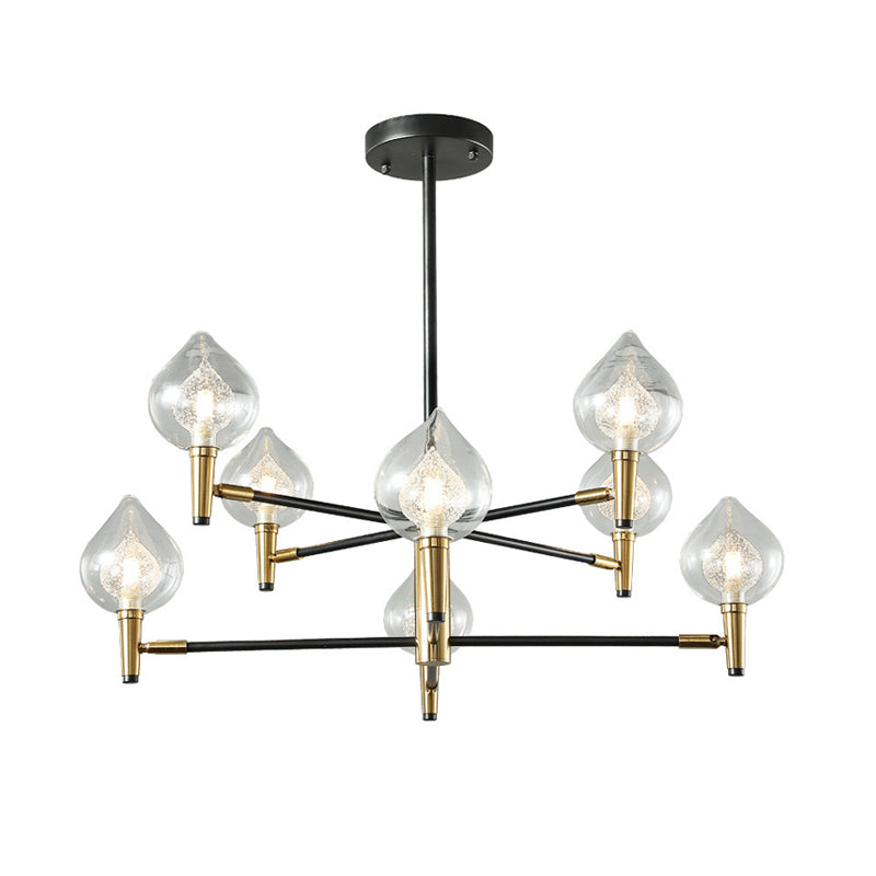 Postmodern Raindrop Chandelier: Clear And Seedy Glass Bedroom Drop Lamp With Branching Arm