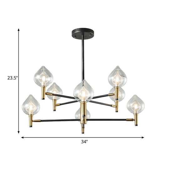 Postmodern Raindrop Chandelier: Clear And Seedy Glass Bedroom Drop Lamp With Branching Arm