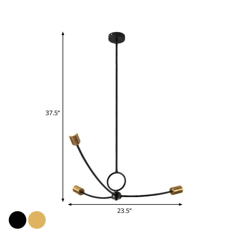 Minimalist Burst Ceiling Chandelier - Metallic 3 Bulb Pendant Light In Black/Gold For Dining Room