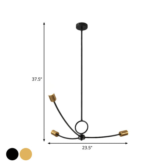 Minimalist Burst Ceiling Chandelier - Metallic 3 Bulb Pendant Light In Black/Gold For Dining Room