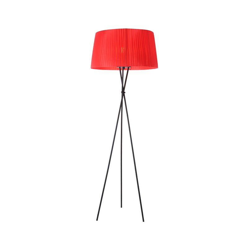 Modern Style Drum Shade Floor Lamp With Tripod Base - 1 Bulb Pink/Black/Red