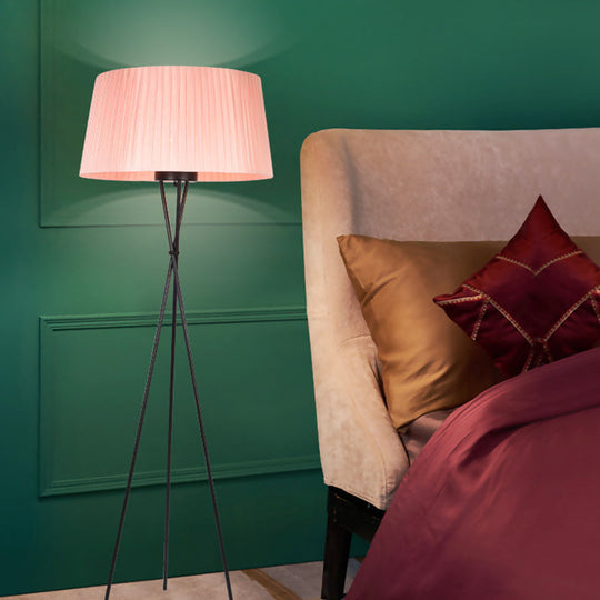 Modern Style Drum Shade Floor Lamp With Tripod Base - 1 Bulb Pink/Black/Red