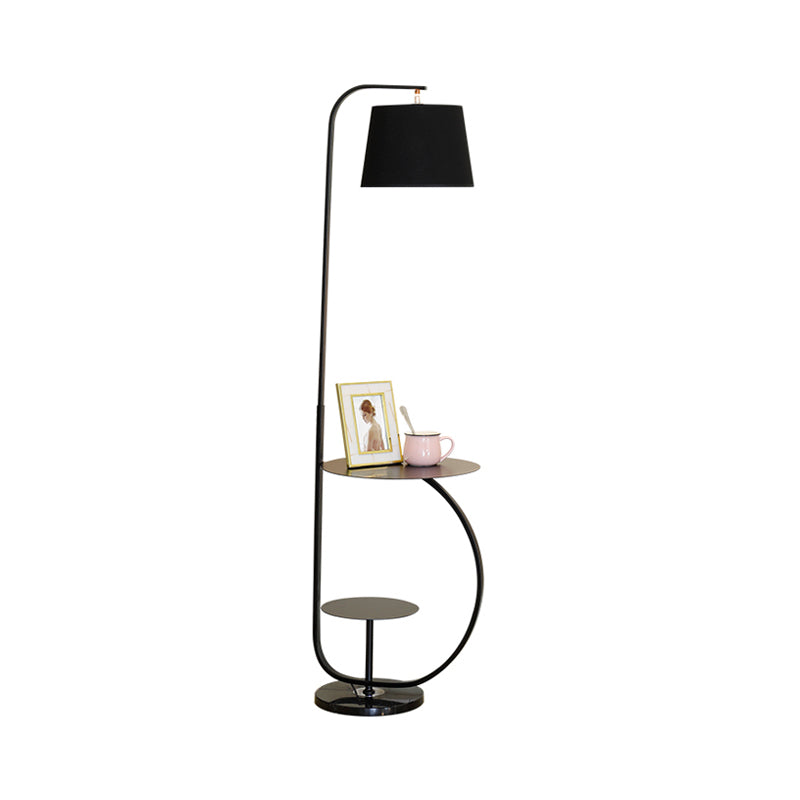 Modernist 1-Bulb Floor Standing Lamp - Fabric Shade Black Finish