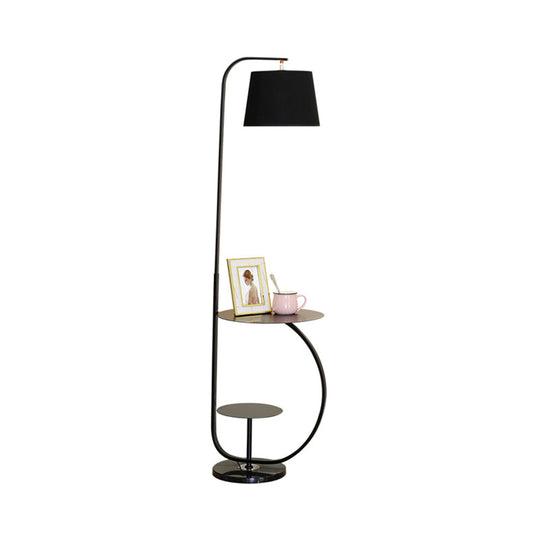 Modernist 1-Bulb Floor Standing Lamp - Fabric Shade Black Finish