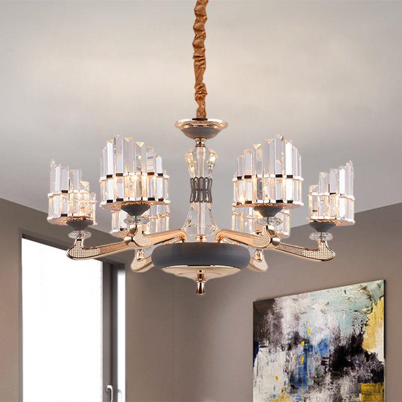 Modernist Gold Crystal Block Pendant Chandelier - 6-Light Ceiling Hang Fixture For Dining Room