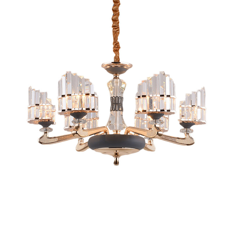 Modernist Gold Crystal Block Pendant Chandelier - 6-Light Ceiling Hang Fixture For Dining Room