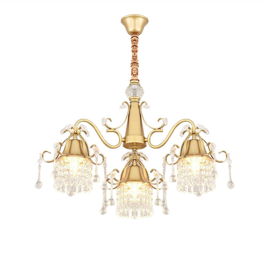 Gold Pendulum Lighting Chandelier With Crystal Drip Cylinder Design - Perfect For Bedrooms