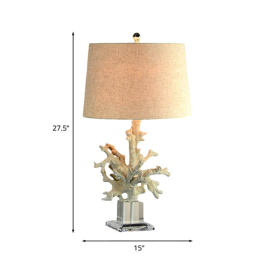 Zoey - 1-Head Table Lamp With Drum Fabric Shade And Coral Decor In Flaxen