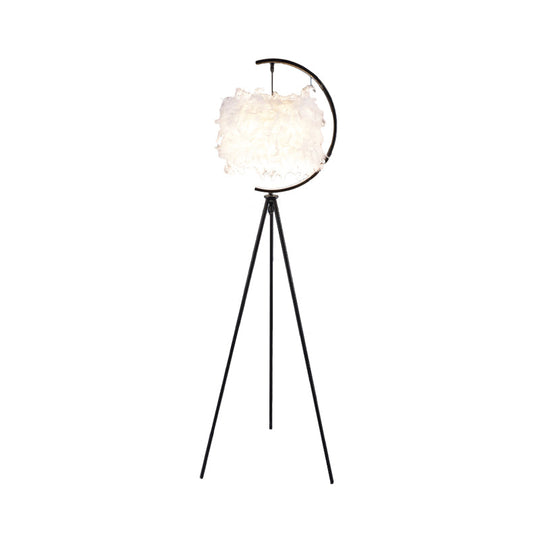Feather Deco Drum Floor Lamp - Contemporary Tri-Leg Design Black/Gold Perfect For Single Bedrooms