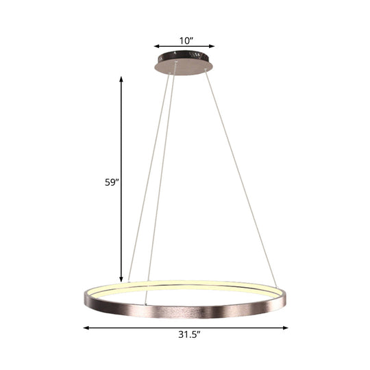 Modern Led Chandelier Light - 16/23.5/31.5 Dia Acrylic Shade Brown Ring Warm/White/Natural