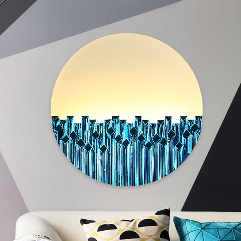 Chinese Style Led Corridor Wall Lamp: Blue/Silver Metallic Surface Patterned Light With Round