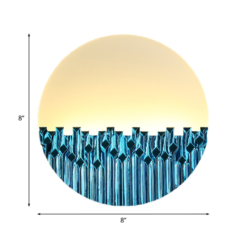 Chinese Style Led Corridor Wall Lamp: Blue/Silver Metallic Surface Patterned Light With Round