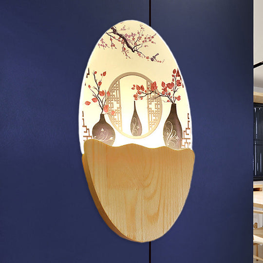 Oriental Led Acrylic Wall Lamp With Blossoms/Lotus Leaf Design - Corridor Mural Light Red