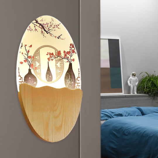 Oriental Led Acrylic Wall Lamp With Blossoms/Lotus Leaf Design - Corridor Mural Light