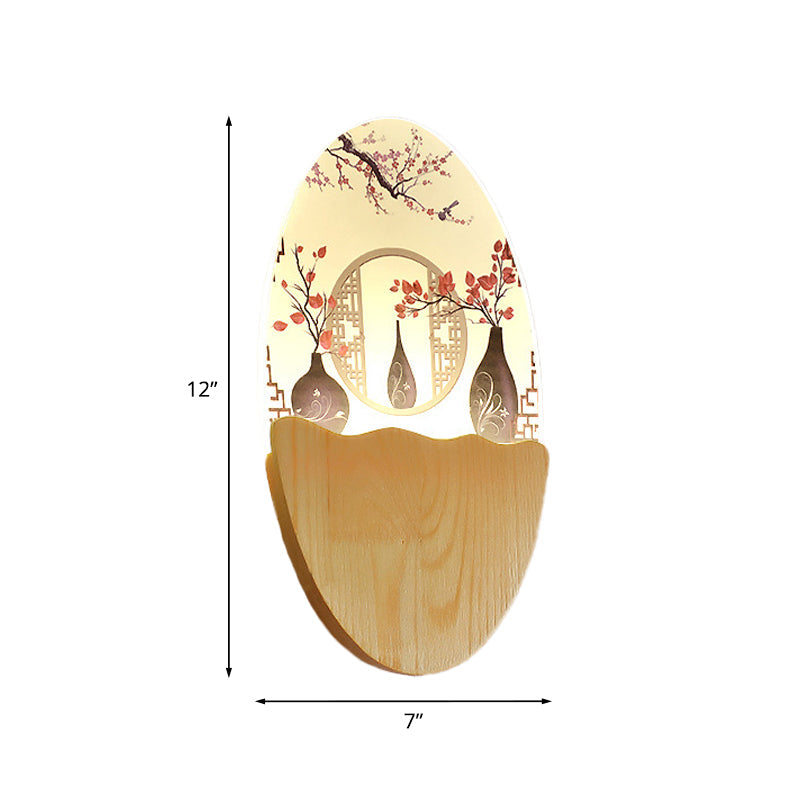 Oriental Led Acrylic Wall Lamp With Blossoms/Lotus Leaf Design - Corridor Mural Light