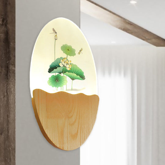 Oriental Led Acrylic Wall Lamp With Blossoms/Lotus Leaf Design - Corridor Mural Light Green