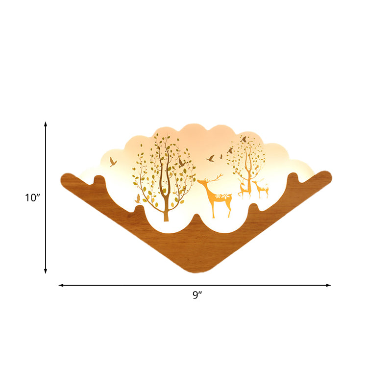 Led Asian Style Acrylic Fan Shaped Wall Lamp With Elk Deer & Forest Pattern