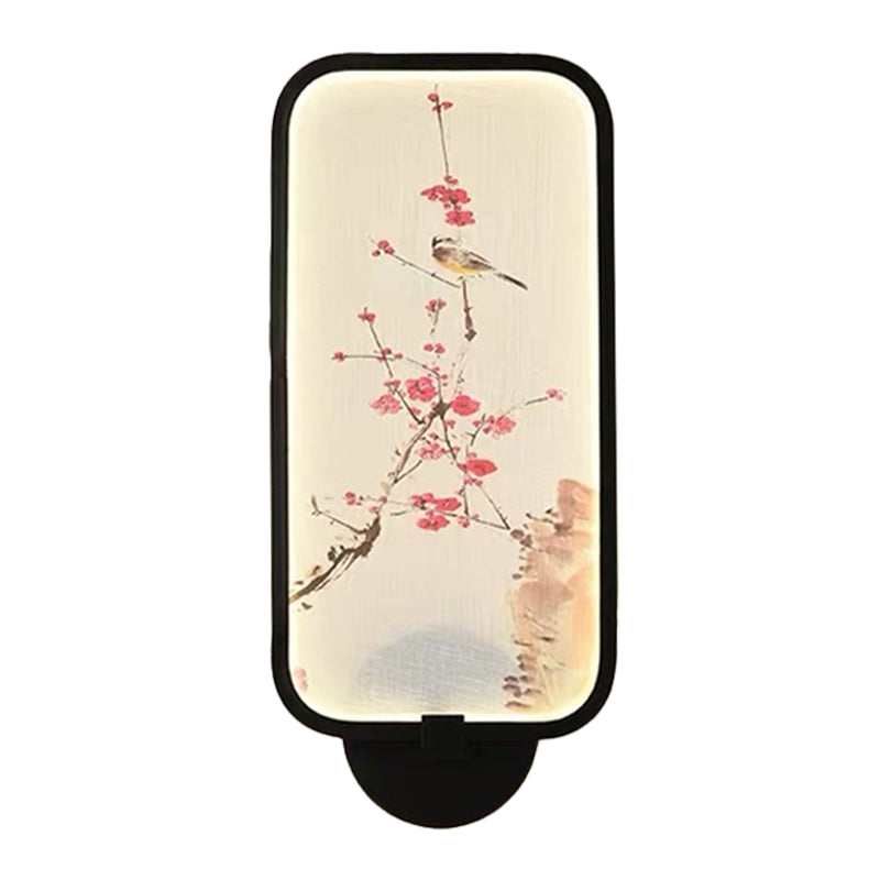 Chinese Style Led Acrylic Plum And Bird Mural Rectangle Wall Light