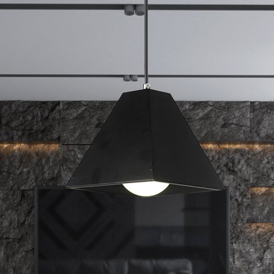 Modern Metal Pyramid Pendant Lamp - Adjustable Cord Black/White 1 Light For Living Room