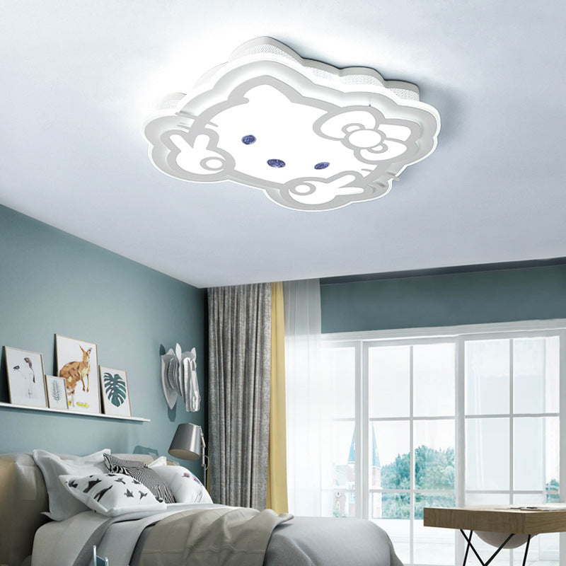 Cartoon Led Ceiling Lamp - Acrylic Peace Sign Kitty Mount Light For Baby Girls Room White / 16